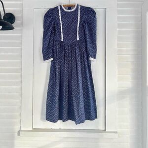 Vintage Handmade Floral Cotton Cottage Prairie Dress w/ Matching Bonnet XS 0 2 4